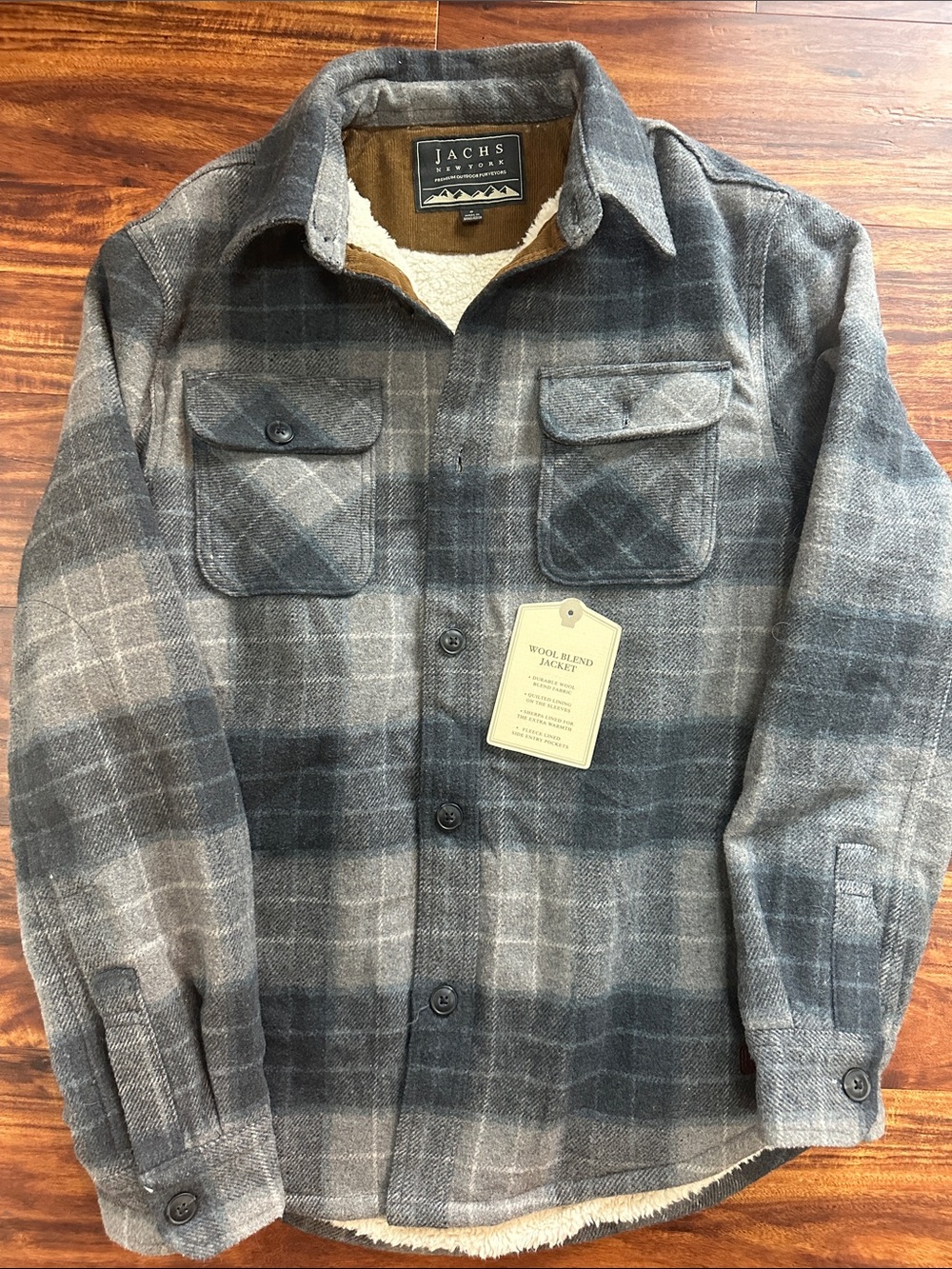 Jachs Men's Gray Plaid Sherpa-Lined Shirt Jacket size small